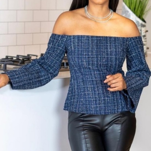 NWT Zara Tweed Peplum Off the Shoulder Top Size XS - Picture 1 of 7